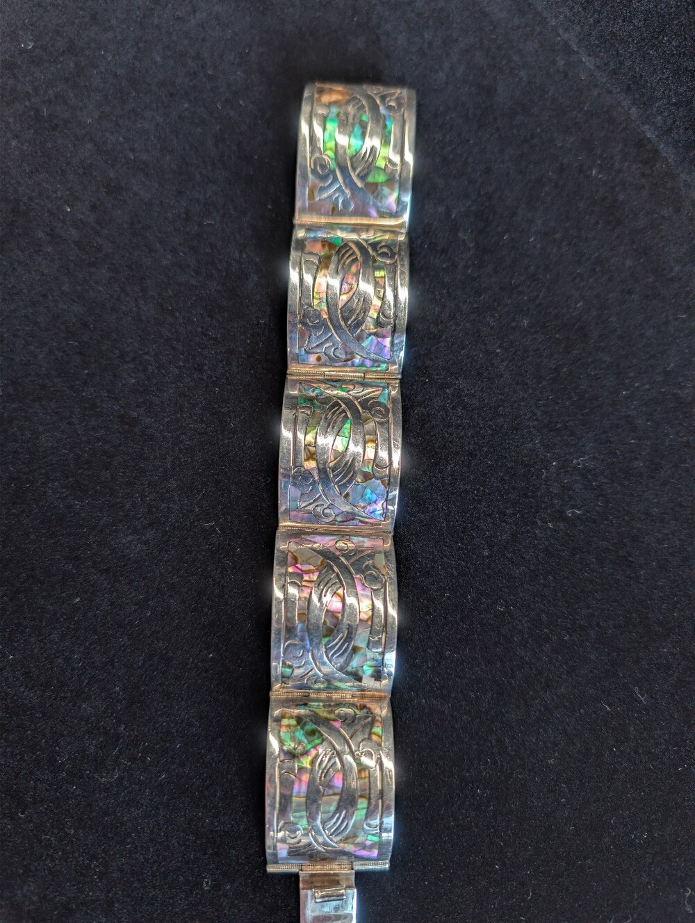 Vintage CJB Diaz Santoyo 925 Sterling Abalone Bracelet